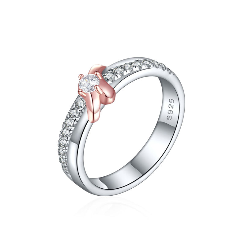 S925 Sterling Silver Letter Ring - Modern Two-Tone Heart Design Wedding Jewelry