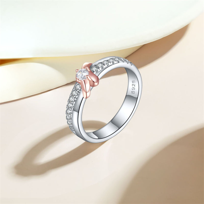 S925 Sterling Silver Letter Ring - Modern Two-Tone Heart Design Wedding Jewelry