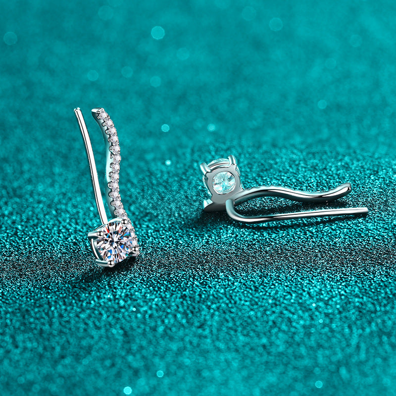 S925 Sterling Silver Linear Design Moissanite Stud Earrings - 1CT Floral-Inspired Elegance