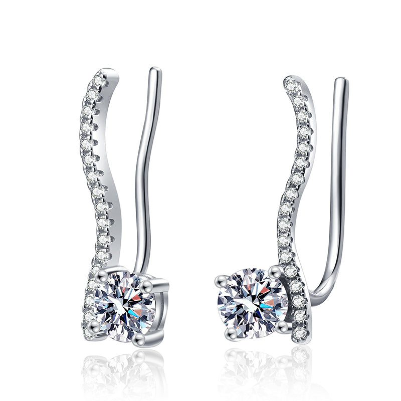 S925 Sterling Silver Linear Design Moissanite Stud Earrings - 1CT Floral-Inspired Elegance