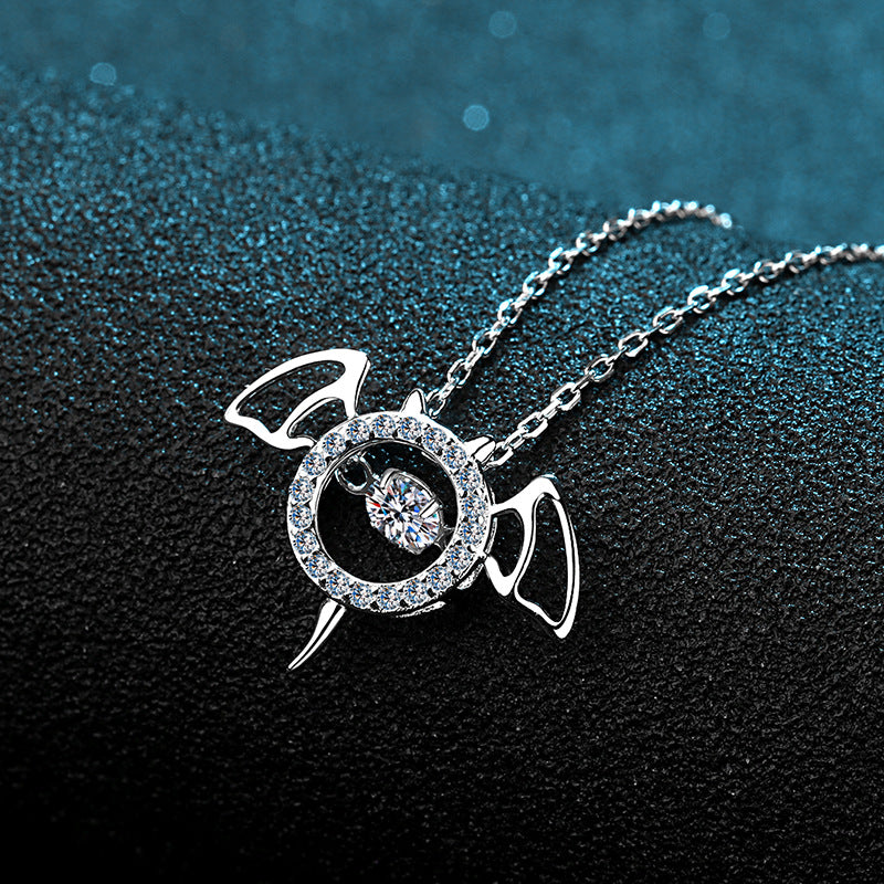 S925 Sterling Silver Little Devil Pendant Necklace - 0.3CT Moissanite PT950-Plated Chain