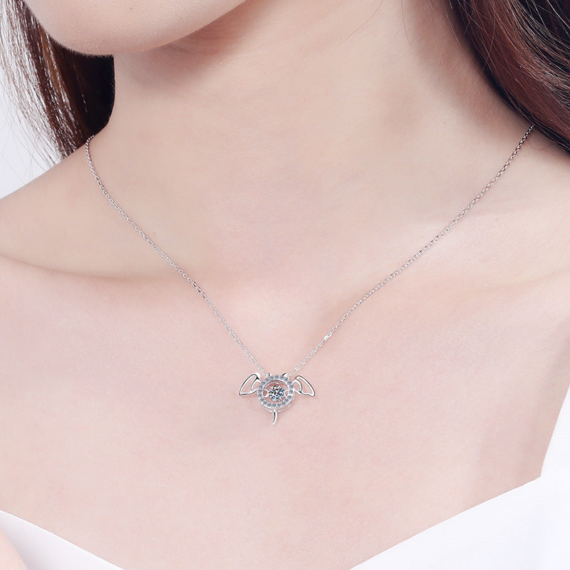 S925 Sterling Silver Little Devil Pendant Necklace - 0.3CT Moissanite PT950-Plated Chain