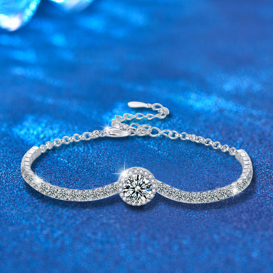 S925 Sterling Silver Lobster Clasp Geometric Bracelet with 1ct Moissanite Business Gift Jewelry Rhodium Plated