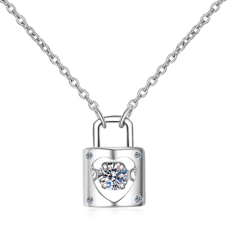 S925 Sterling Silver Lock & Key Pendant Necklace - 0.3CT Moissanite Love Symbol Chain