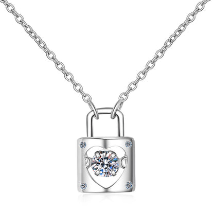 S925 Sterling Silver Lock & Key Pendant Necklace - 0.3CT Moissanite Love Symbol Chain