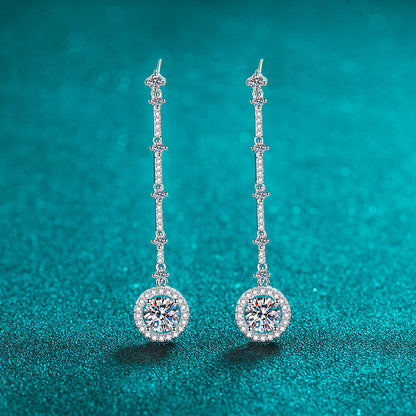 S925 Sterling Silver Long Tassel Drop Earrings - 2CT Moissanite with Cultural Motifs