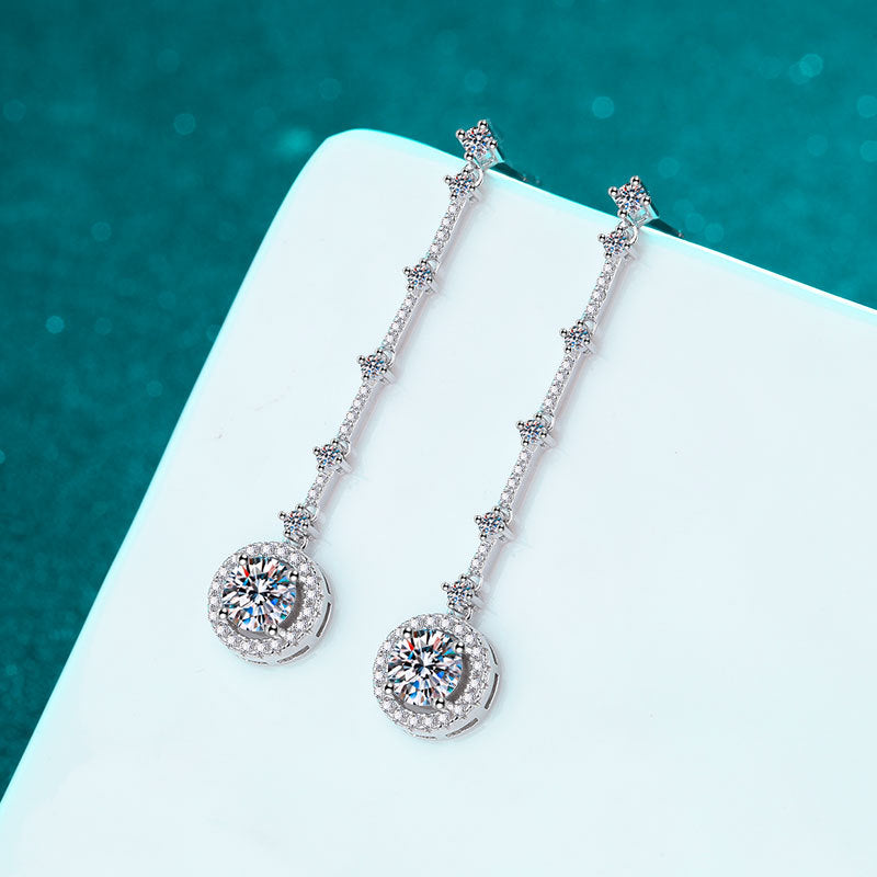 S925 Sterling Silver Long Tassel Drop Earrings - 2CT Moissanite with Cultural Motifs