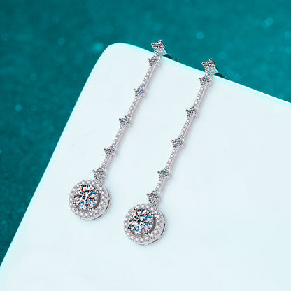 S925 Sterling Silver Long Tassel Drop Earrings - 2CT Moissanite with Cultural Motifs