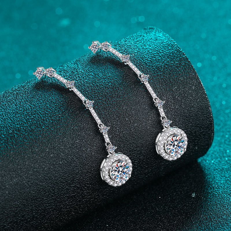 S925 Sterling Silver Long Tassel Drop Earrings - 2CT Moissanite with Cultural Motifs