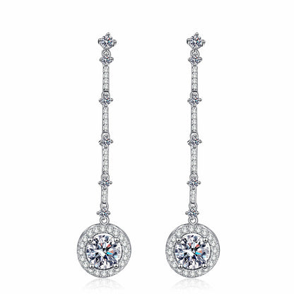 S925 Sterling Silver Long Tassel Drop Earrings - 2CT Moissanite with Cultural Motifs