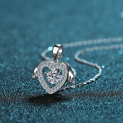 S925 Sterling Silver "Lovebirds" Heart Pendant Necklace - 0.5CT Moissanite PT950-Plated Chain