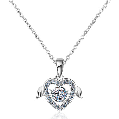 S925 Sterling Silver "Lovebirds" Heart Pendant Necklace - 0.5CT Moissanite PT950-Plated Chain