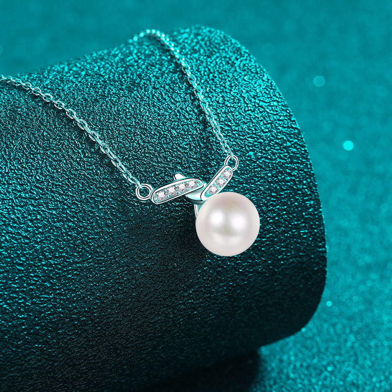 S925 Sterling Silver Lulu Tong Necklace - 10.5-Point Moissanite & Pearl Pendant Elegant Layered Choker