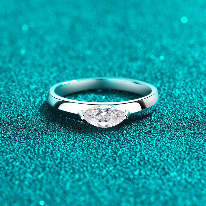 S925 Sterling Silver Marquise Cut Moissanite Ring | Platinum Plated Minimalist Design