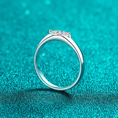 S925 Sterling Silver Marquise Cut Moissanite Ring | Platinum Plated Minimalist Design