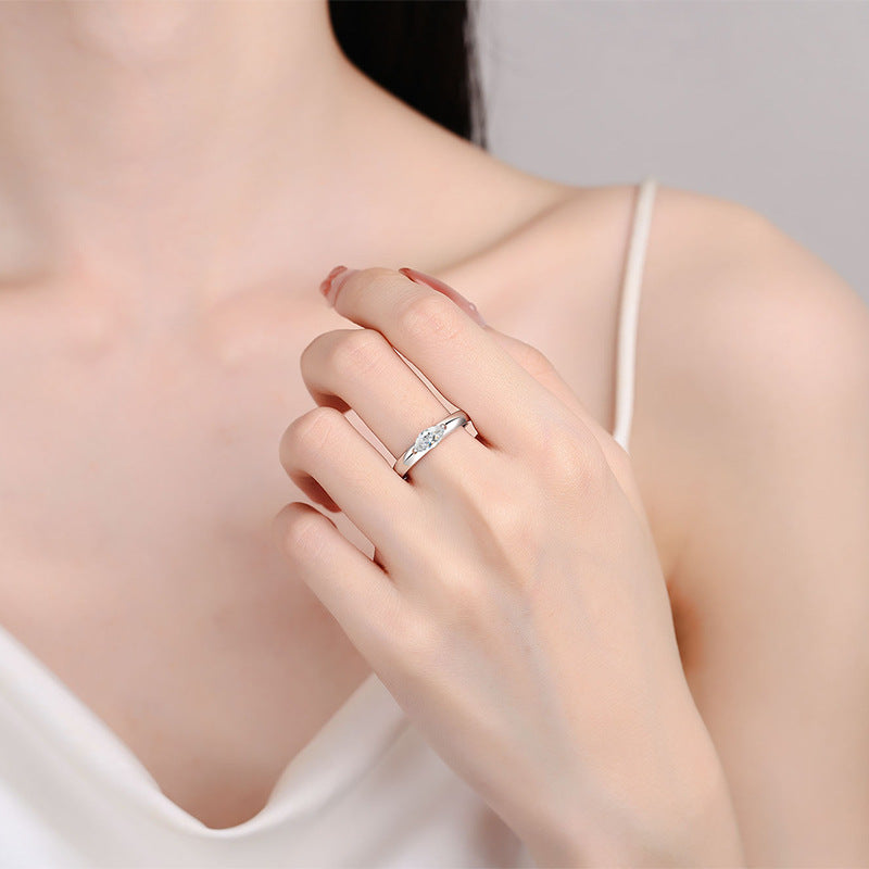 S925 Sterling Silver Marquise Cut Moissanite Ring | Platinum Plated Minimalist Design