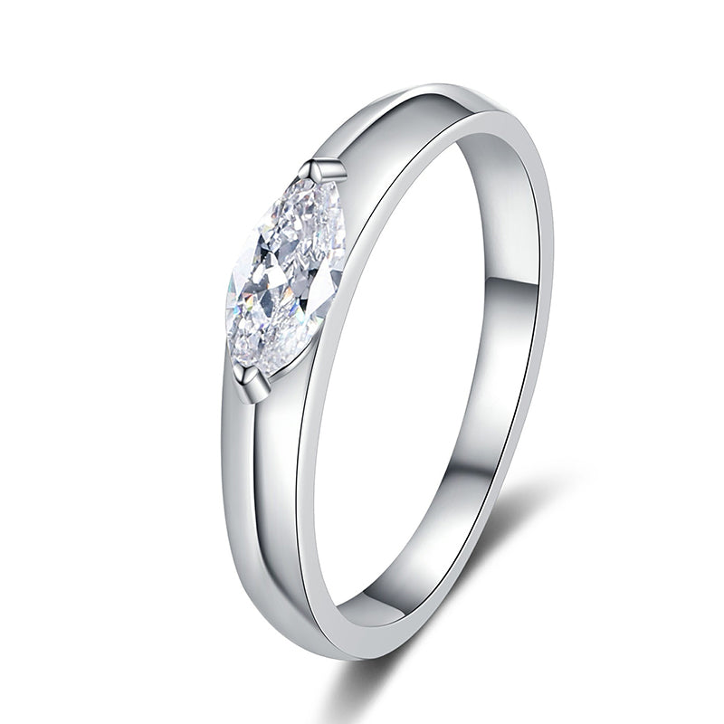 S925 Sterling Silver Marquise Cut Moissanite Ring | Platinum Plated Minimalist Design