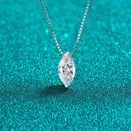 S925 Sterling Silver Marquise Moissanite Pendant Necklace - Minimalist Teardrop Choker for Women