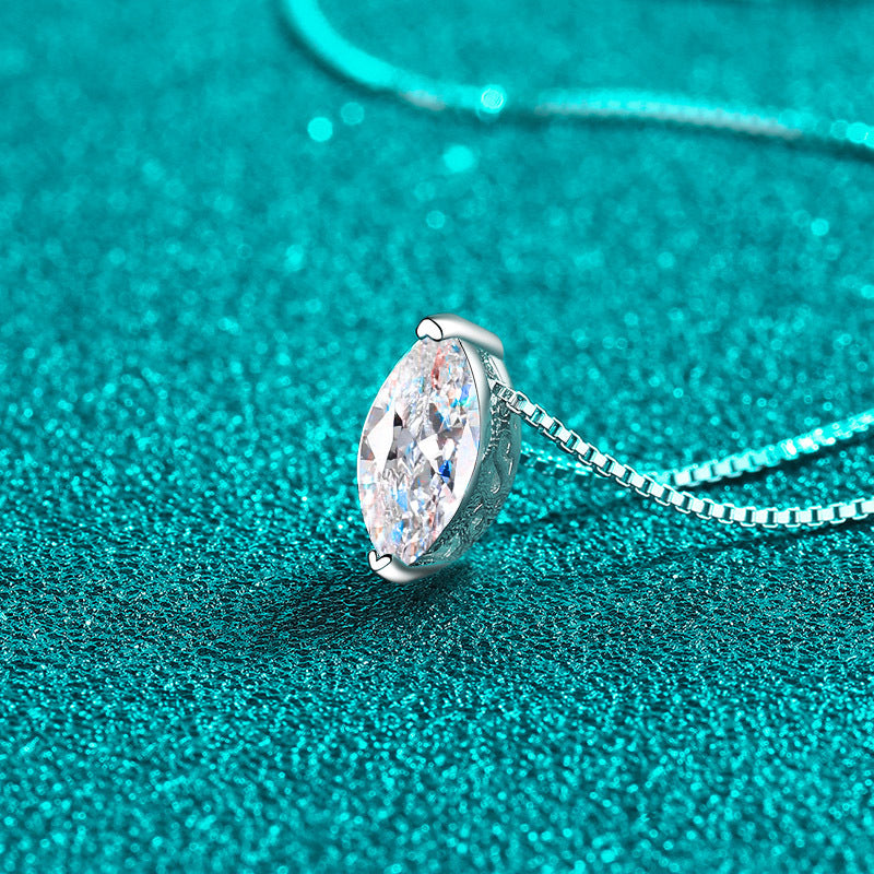 S925 Sterling Silver Marquise Moissanite Pendant Necklace - Minimalist Teardrop Choker for Women