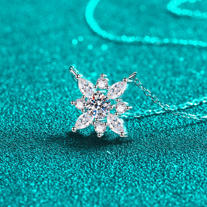 S925 Sterling Silver Marquise Snowflake Pendant Necklace - 0.5CT Moissanite Office-to-Evening Chain