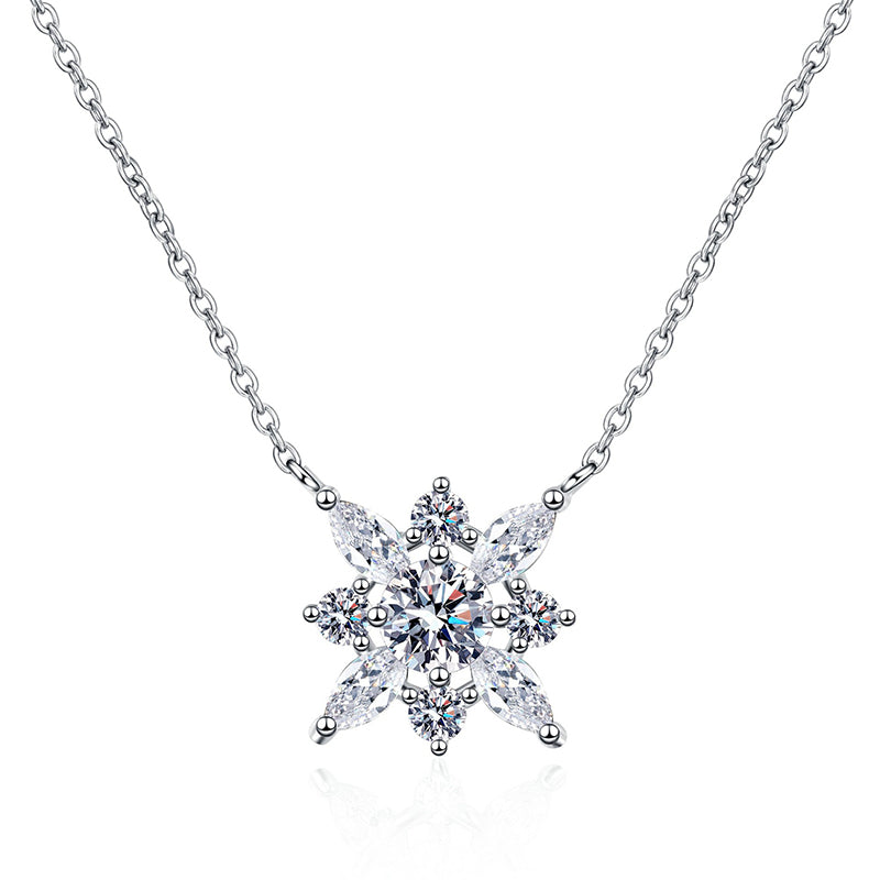 S925 Sterling Silver Marquise Snowflake Pendant Necklace - 0.5CT Moissanite Office-to-Evening Chain