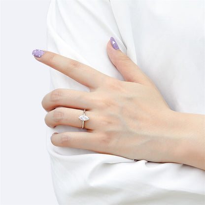 S925 Sterling Silver Marquise Zirconia Ring - Korean Style Minimalist Index Finger Jewelry