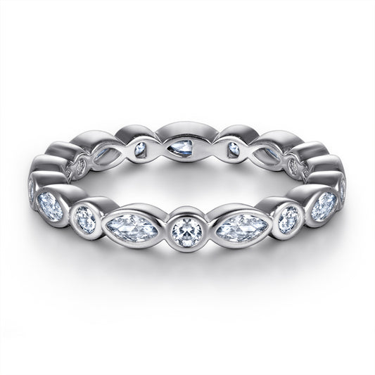 S925 Sterling Silver Marquise & Round Eternity Ring – Full Pave Stackable Band