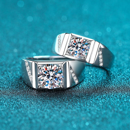 S925 Sterling Silver Men's Moissanite Ring | 1-2ct Bold Geometric Camellia Design