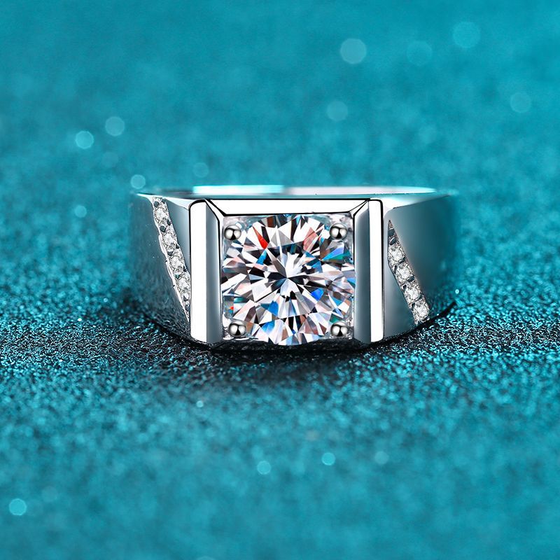 S925 Sterling Silver Men's Moissanite Ring | 1-2ct Bold Geometric Camellia Design