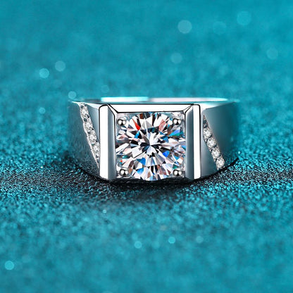 S925 Sterling Silver Men's Moissanite Ring | 1-2ct Bold Geometric Camellia Design
