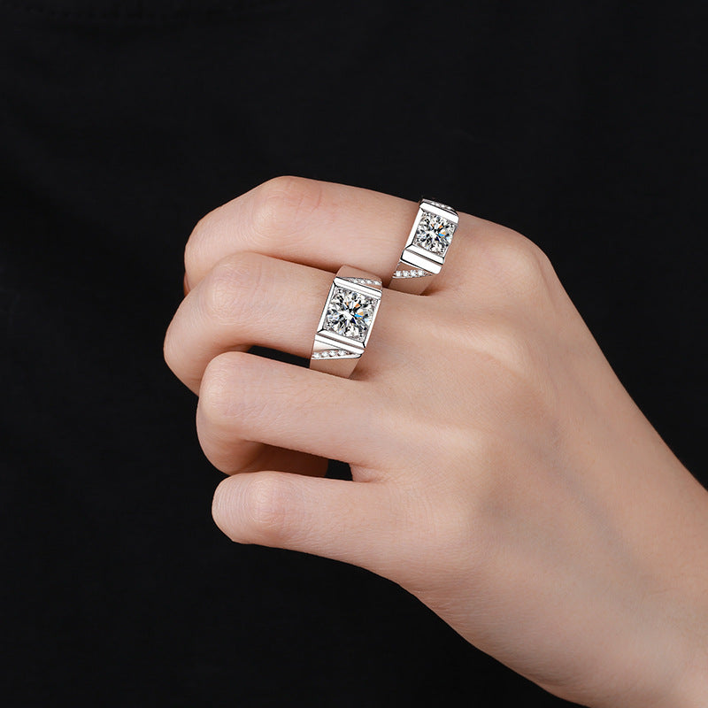 S925 Sterling Silver Men's Moissanite Ring | 1-2ct Bold Geometric Camellia Design
