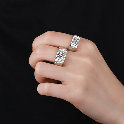 S925 Sterling Silver Men's Moissanite Ring | 1-2ct Bold Geometric Camellia Design
