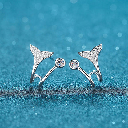 S925 Sterling Silver Mermaid Tail Drop Earrings - PT950 Gold Plated with 0.42CT Moissanite