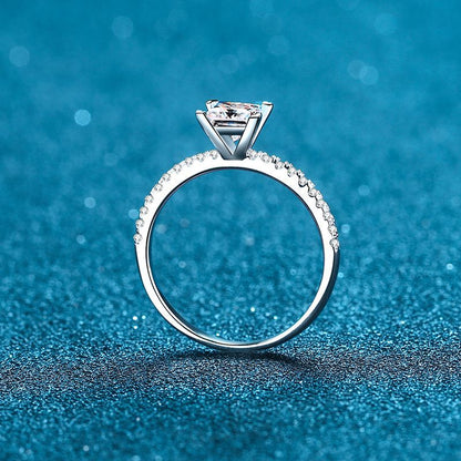 S925 Sterling Silver Micro-Pave Princess Cut Ring | 1-2ct Square Moissanite Four-Prong Setting