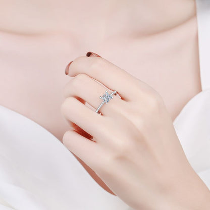 S925 Sterling Silver Micro-Pave Princess Cut Ring | 1-2ct Square Moissanite Four-Prong Setting