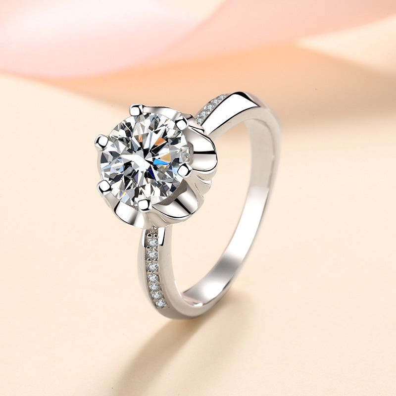 S925 Sterling Silver Micro-Paved Plum Blossom Moissanite Ring with Animal Motifs - Minimalist Wedding Band