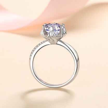 S925 Sterling Silver Micro-Paved Plum Blossom Moissanite Ring with Animal Motifs - Minimalist Wedding Band