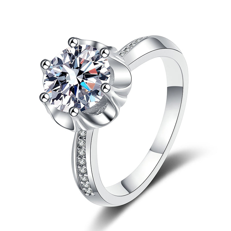 S925 Sterling Silver Micro-Paved Plum Blossom Moissanite Ring with Animal Motifs - Minimalist Wedding Band