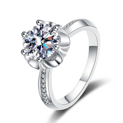 S925 Sterling Silver Micro-Paved Plum Blossom Moissanite Ring with Animal Motifs - Minimalist Wedding Band