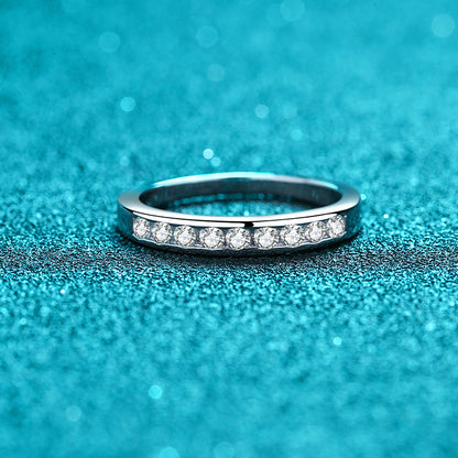 S925 Sterling Silver Minimalist 0.27ct Moissanite Channel Set Eternity Ring with Fruit Motifs