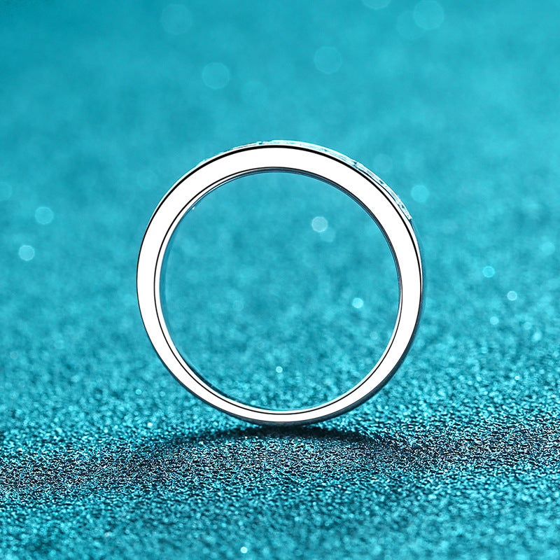 S925 Sterling Silver Minimalist 0.27ct Moissanite Channel Set Eternity Ring with Fruit Motifs