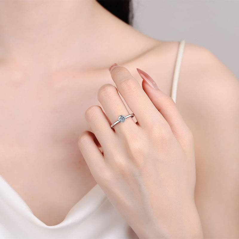 S925 Sterling Silver Minimalist Bubble Ring with 0.3ct Moissanite for Women