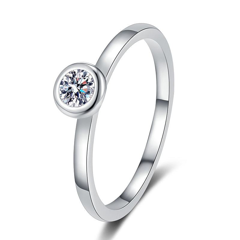S925 Sterling Silver Minimalist Bubble Ring with 0.3ct Moissanite for Women