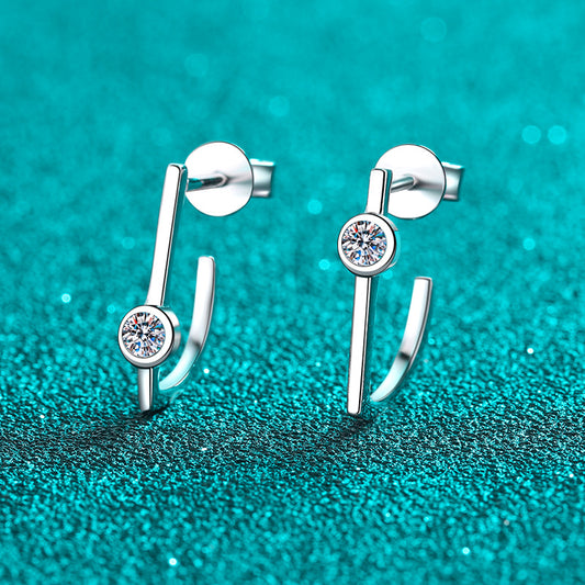 S925 Sterling Silver Minimalist Geometric Moissanite Stud Earrings - 0.2CT Modern Everyday Jewelry