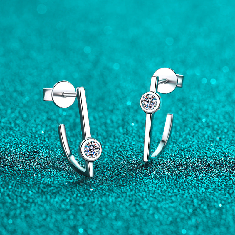S925 Sterling Silver Minimalist Geometric Moissanite Stud Earrings - 0.2CT Modern Everyday Jewelry