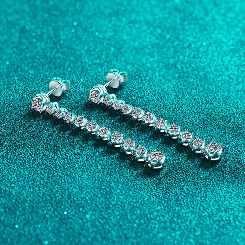S925 Sterling Silver Moissanite Fringe Drop Earrings - 1.18ct Instagrammable Statement Earrings