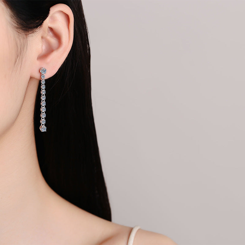 S925 Sterling Silver Moissanite Fringe Drop Earrings - 1.18ct Instagrammable Statement Earrings