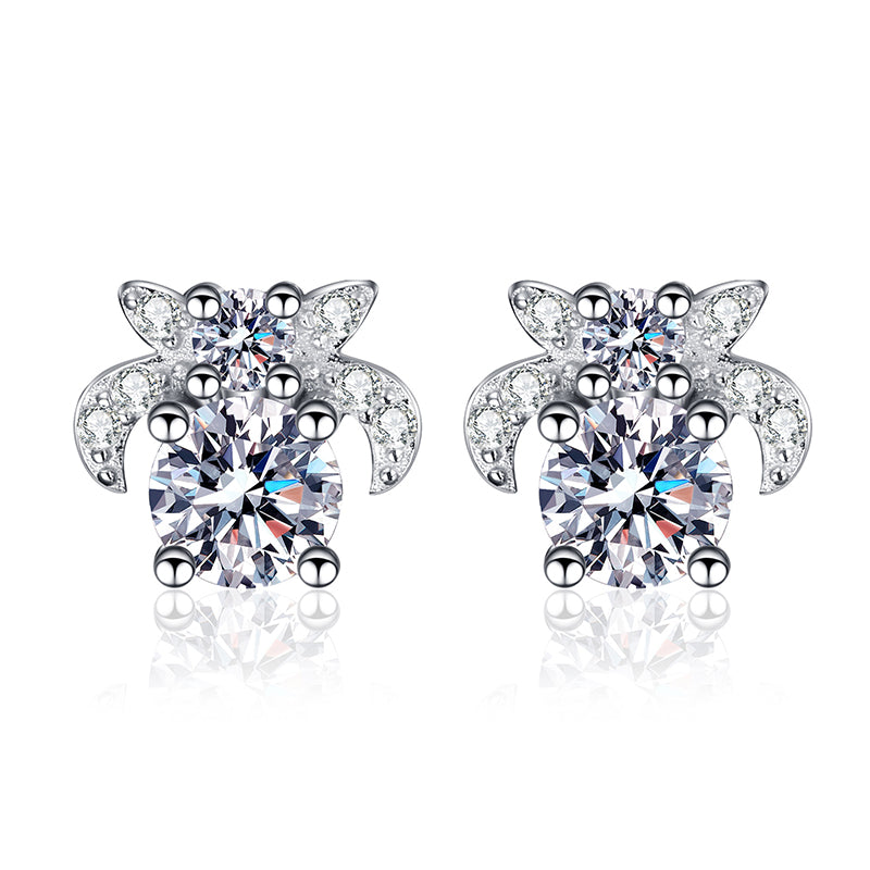 S925 Sterling Silver Moissanite Stud Earrings - 1CT Floral-Inspired Everyday Jewelry