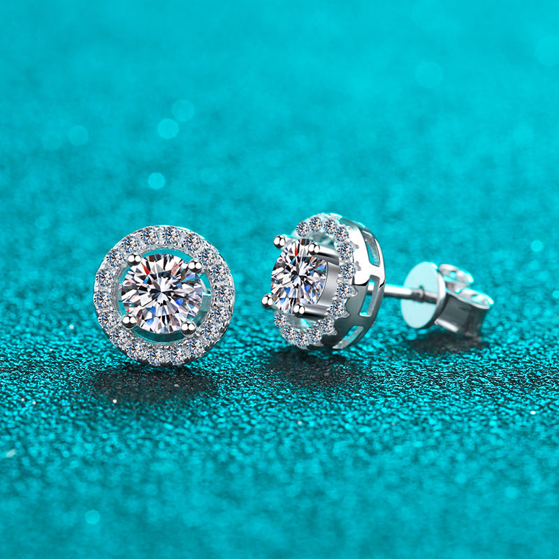 S925 Sterling Silver Moissanite Stud Earrings - 1CT Total (0.5CT each) with Zircon Accents