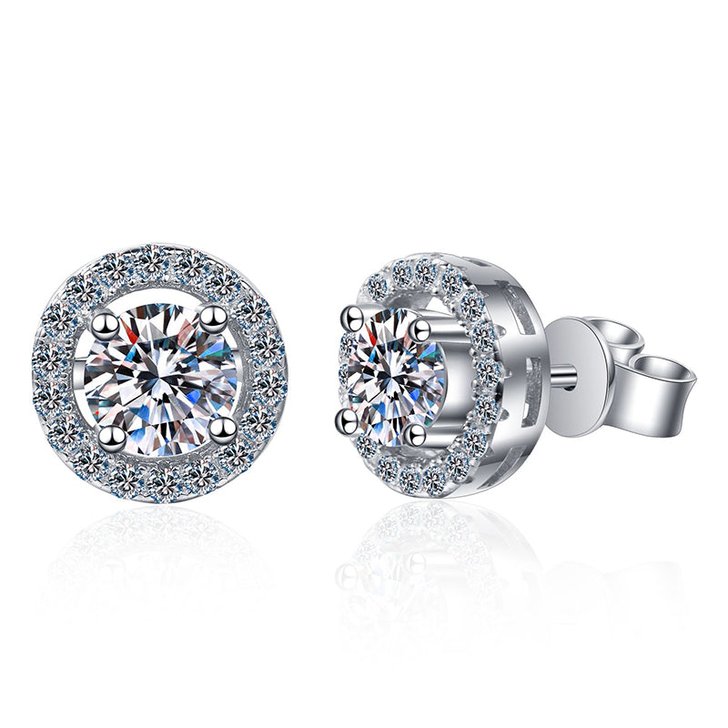 S925 Sterling Silver Moissanite Stud Earrings - 1CT Total (0.5CT each) with Zircon Accents